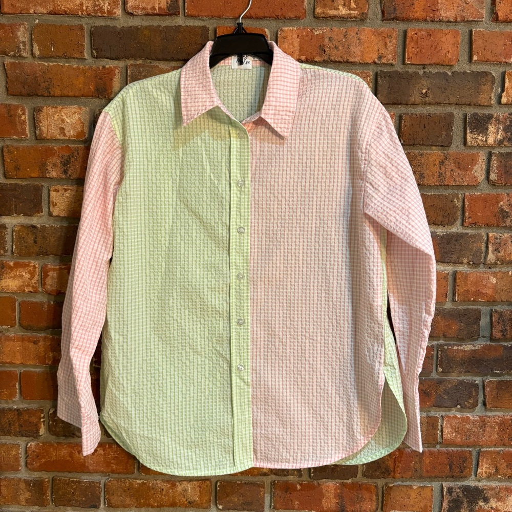 Princess Polly womens Keyra button up shirt pink/green 4